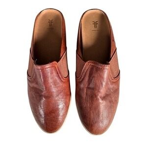 FRYE Women Cognac Brown Leather Slip On Mule Sneakers Loafers Shoes - 6